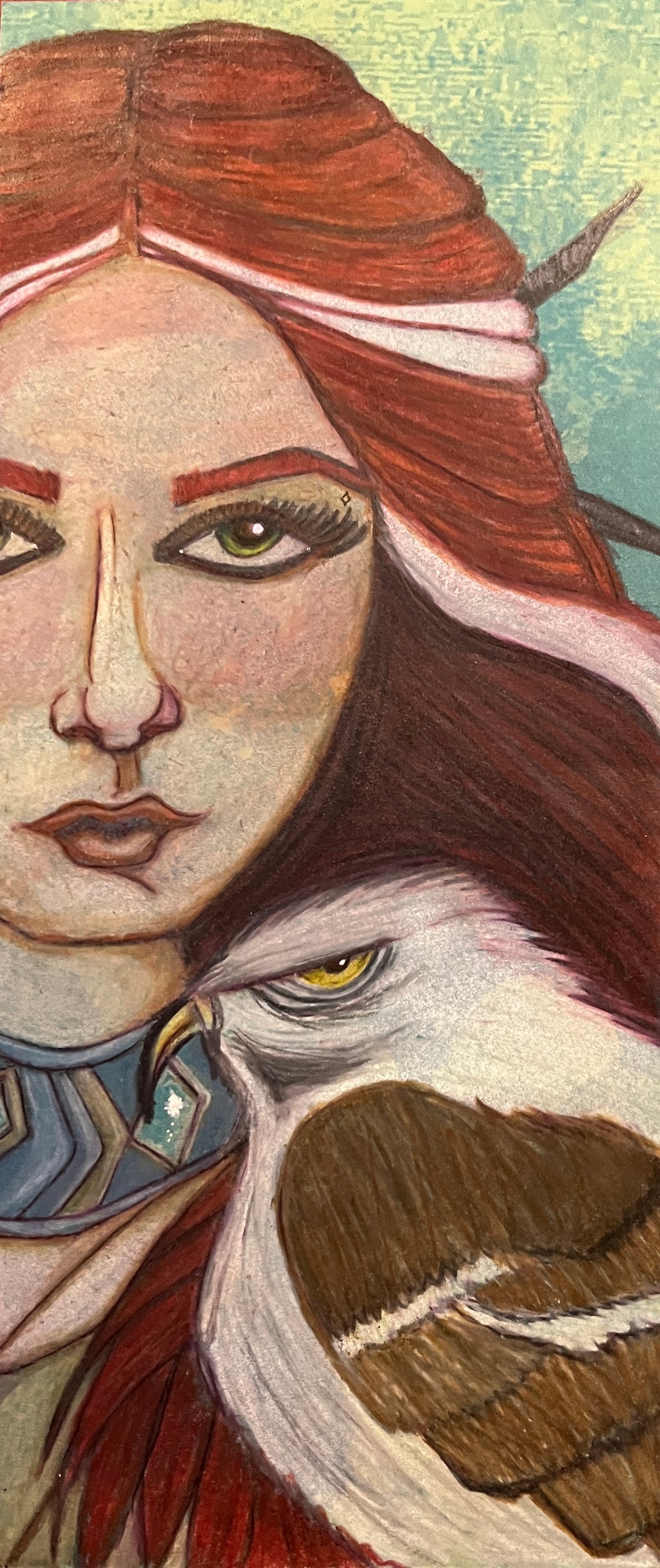 Warrior Woman with Eagle original artwork by Emeline Morillo