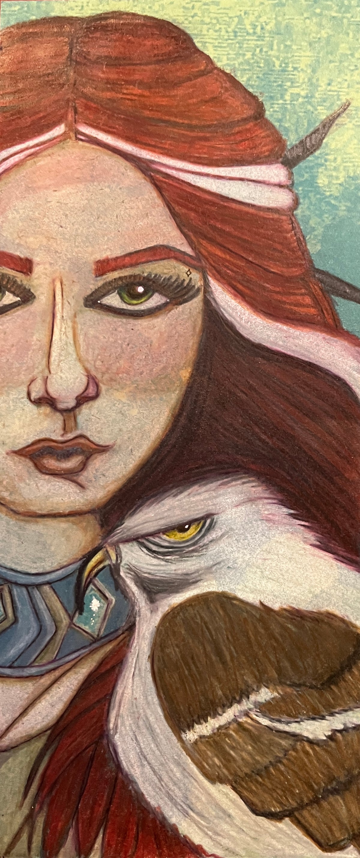 Warrior Woman with Eagle original artwork by Emeline Morillo
