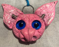 Batticus the bright pink bat original handmade sculpted pendant, front view